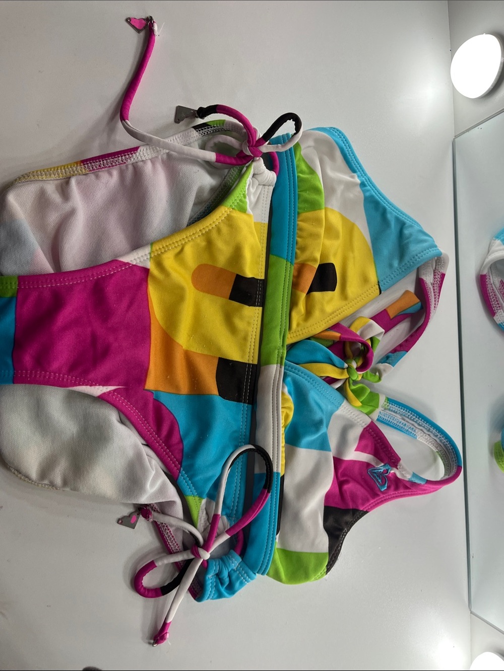 Vintage Roxy Multicolor Women's Bikini Set - Pink, Blue, Yellow, Green, White